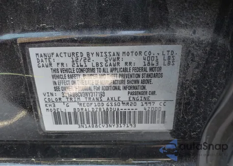 2022 Nissan Sentra Sv Xtronic Cvt z USA, uszkodzony, nr VIN 3N1AB8CV3NY317193